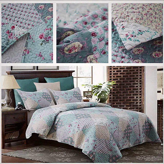 3Piece Queen/King Size Quilt Bedspread Set with Pillow Shams Floral Bed Coverlet