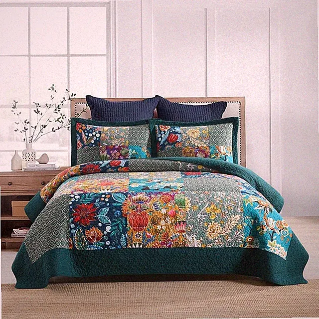 Cotton Bedspread Quilt Sets Reversible Bedding Coverlet Sets Comforter, Vinta...