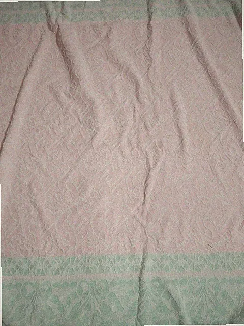 Cotton Jacquard Coverlet Throw White Pink Green 42 x 56
