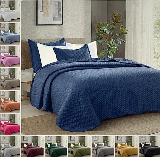 Lightweight Quilt Bedspread Set Soft Dual Sided Bedding Throw with Pillow Shams