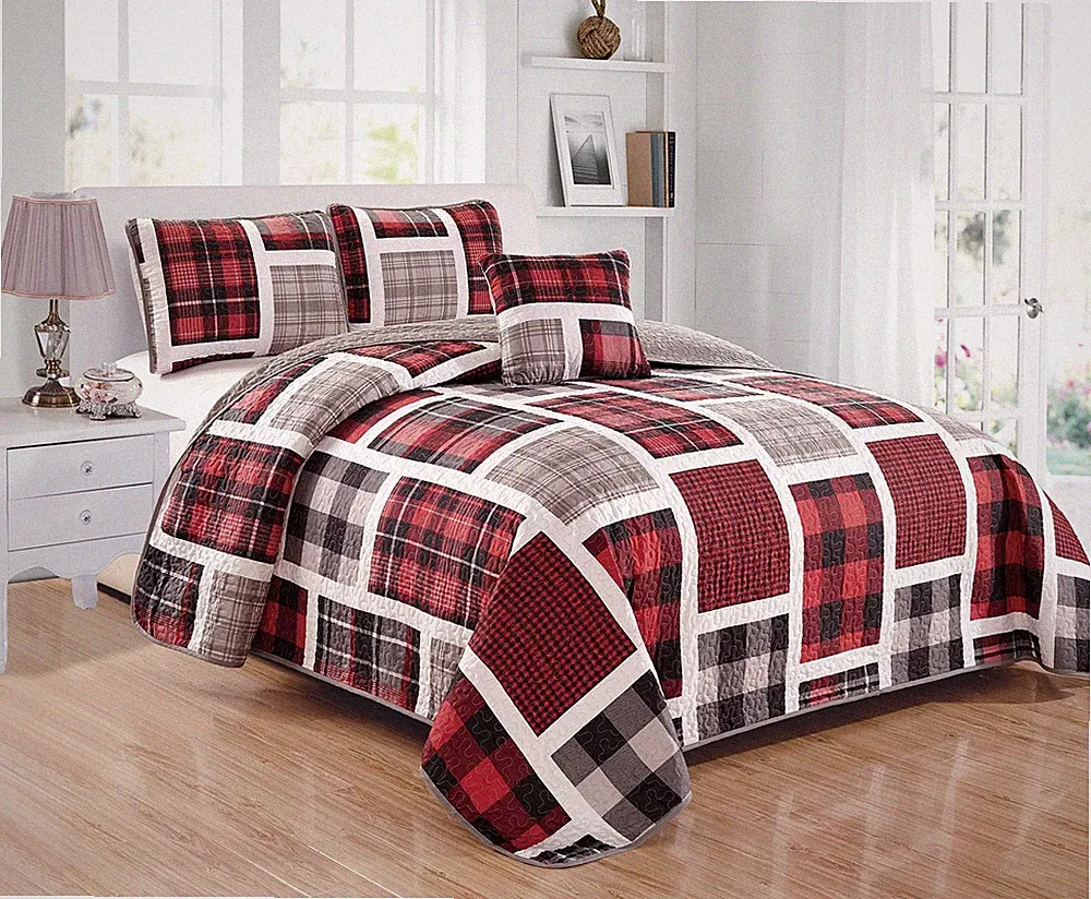 Mk Collection 4pc Full/Queen Size Reversible Quilted Bedspread Coverlet Set P...