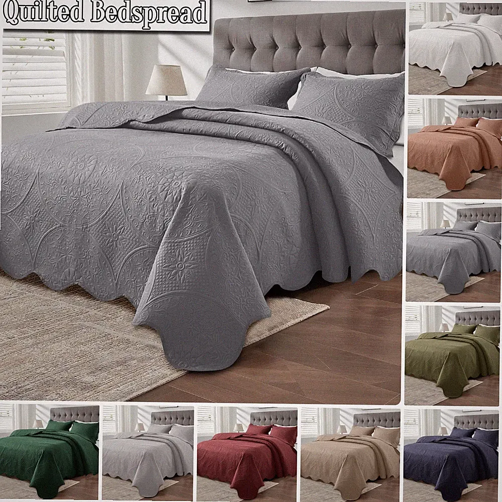 QUILTED BEDSPREAD BED THROW EMBOSSED COVERLET BEDDING SET WITH PILLOW SHAMS US