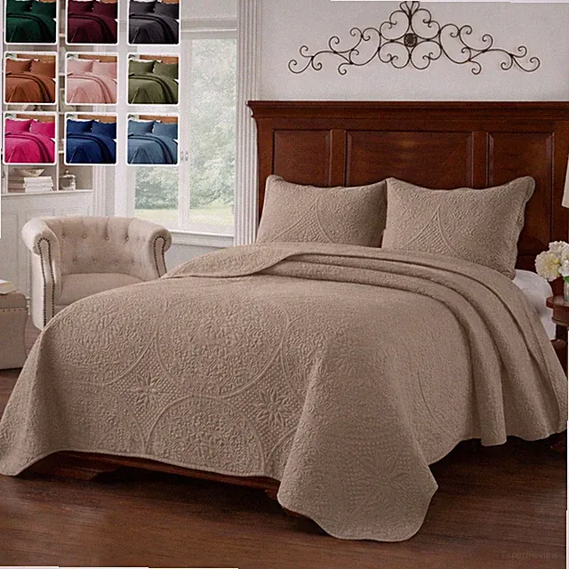 Soft Quilted Coverlet Throw Embossed Bedspread with Pillow Shams Twin Queen King