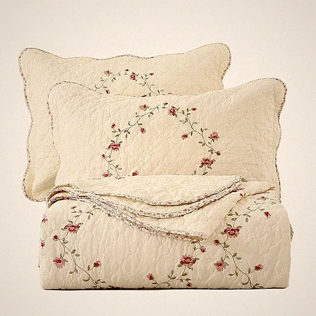 vctops 3-Piece Floral Embroidered Bedspread Coverlet Set 100% Cotton Reversible